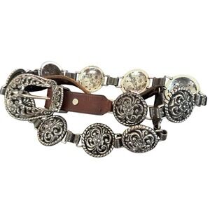 Vintage Lady Nadim Western antiqued Flowers Concho Belt Womens XL Preloved